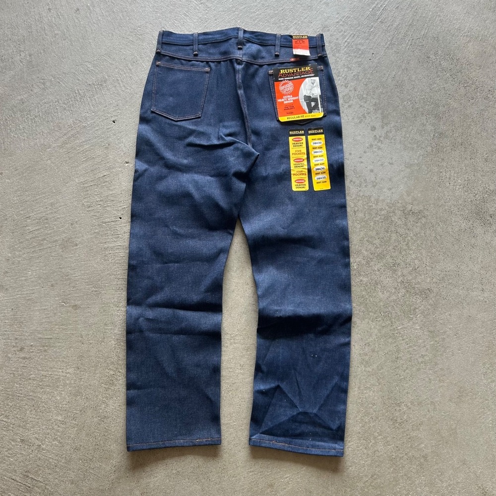 NWT Vintage 90s Rustler Advantage Jeans Mens 38x30 Blue Bootcut‎ Heavy Raw Denim
